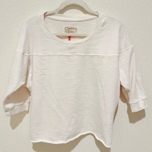 Current Elliot White Cropped Football Varsity Style Tee Dolman look Sleeves